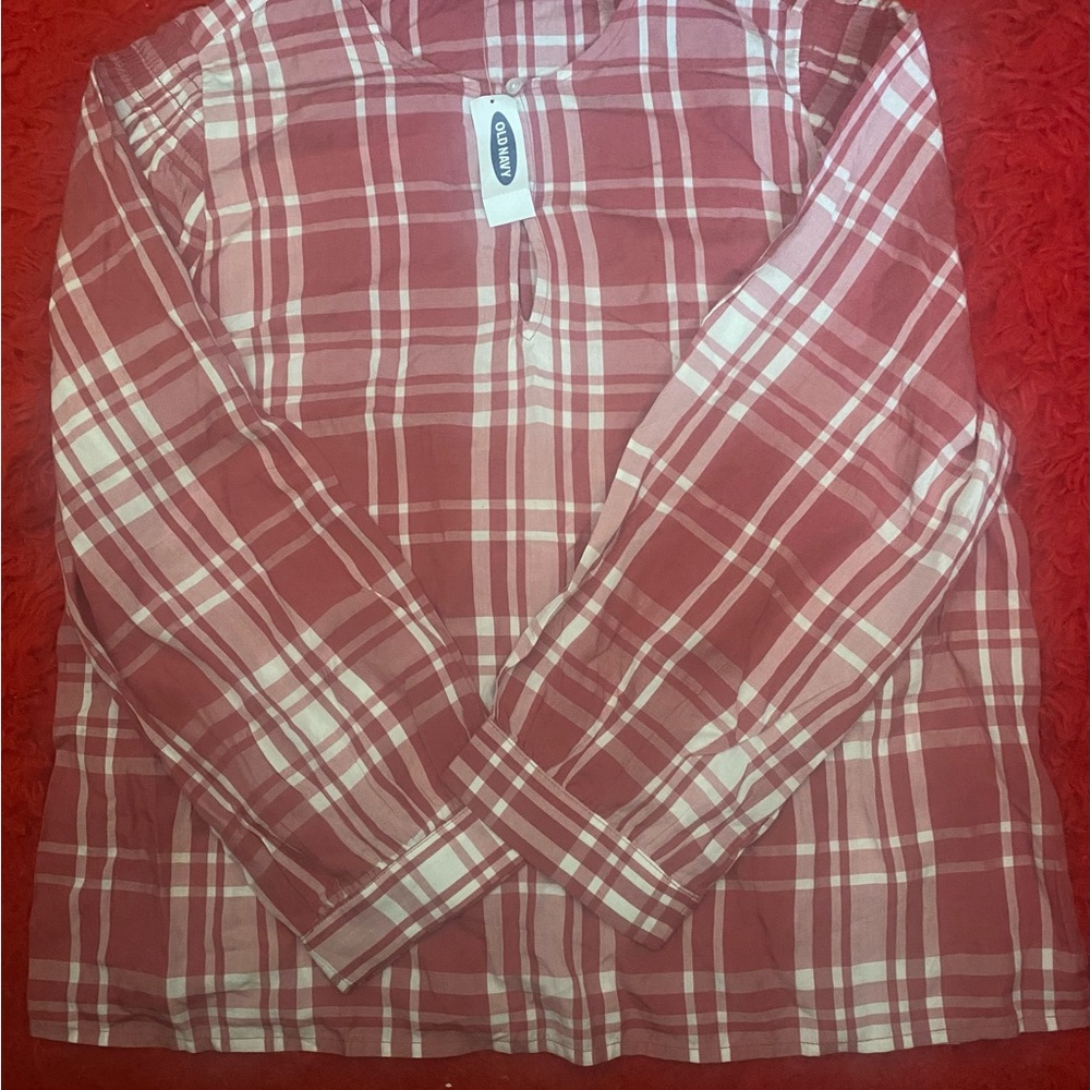 Old Navy Men's Red and White Plaid Shirt Jacket